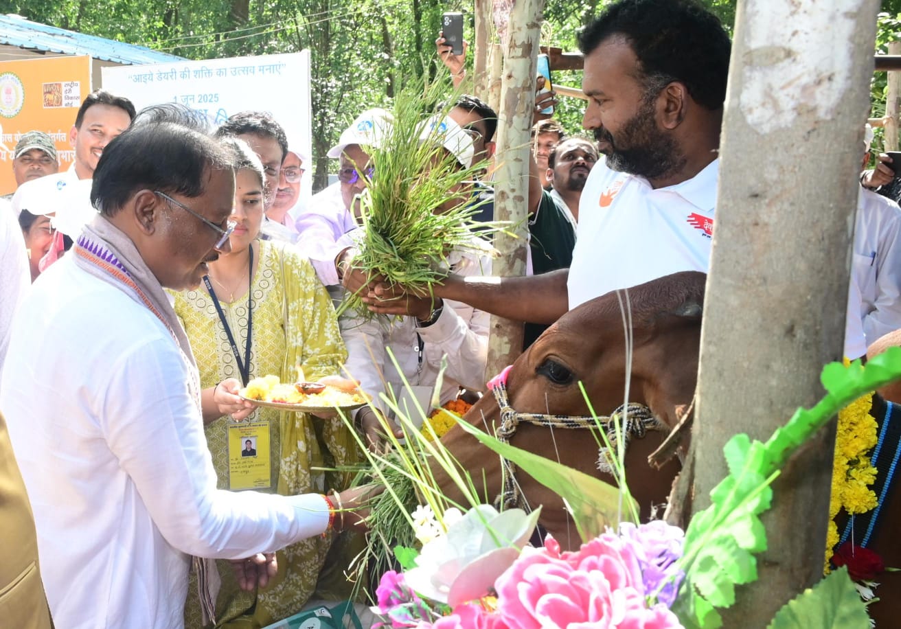 मुख्यमंत्री श्री विष्णुदेव साय ने जनजातीय समुदाय के 8 लोगों को दुधारू पशु वितरण कर&nbsp;दुधारू पशु प्रदाय योजना का किया शुभारंभ