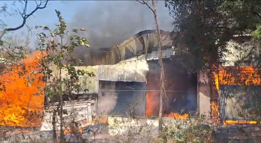 पाकरगांव में भीषण अग्निकांड &mdash;बेहरा टेंट हाउस का विशाल गोदाम बना आग का गोला, लाखों रुपये का सामान पलभर में जलकर राख, इलाके में मचा हड़कंप