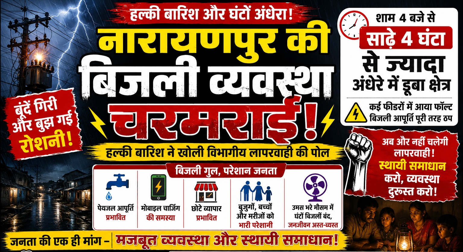 हल्की बारिश ने फिर खोल दी बिजली विभाग की तैयारियों की पोल! साढ़े चार घंटे से ज्यादा अंधेरे में डूबे गांव