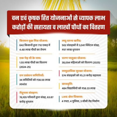 वन विभाग की योजनाओं ने बदली ग्रामीणों की जीवनशैली,कृषकों ने 710 एकड़ राजस्व भूमि पर लगाया 4 लाख 48 हजार 220 पौधा, मिला अतिरिक्त आय का अवसर