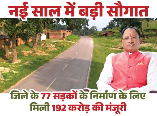 BIG breking:&ndash; नई साल में बड़ी सौगात, CM विष्णुदेव साय ने जिले को 77 सड़कों की दी मंजूरी, ग्रामीणों की बहुप्रतीक्षित मांग हुई पूरी, मुख्यमंत्री का जताया आभार..