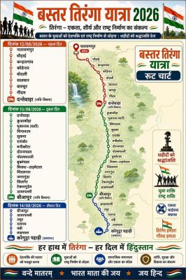 बस्तर की धरती पर लहराएगा तिरंगा, नक्सल हिंसा के पुराने गढ़ों तक पहुंचेगा राष्ट्रभक्ति का संदेश &mdash; 12 से 15 अगस्त तक &lsquo;बस्तर तिरंगा यात्रा ,उपमुख्यमंत्री विजय शर्मा होंगे शामिल, महिला बाइकर्स भी संभालेंगी तिरंगा