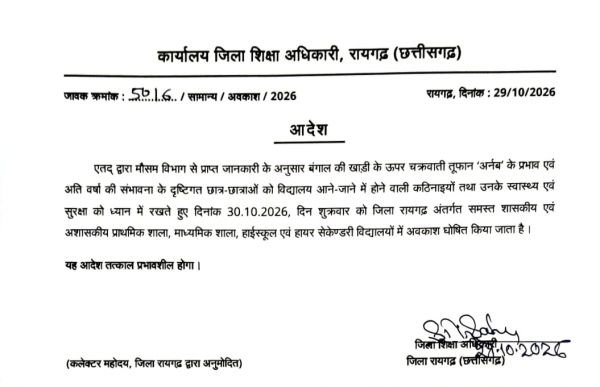 मौसम की मार से कल भी थमी स्कूलों की घंटी! चक्रवाती तूफान और भारी बारिश की आशंका के चलते शुक्रवार को भी इस जिले के बंद रहेंगे सभी विद्यालय